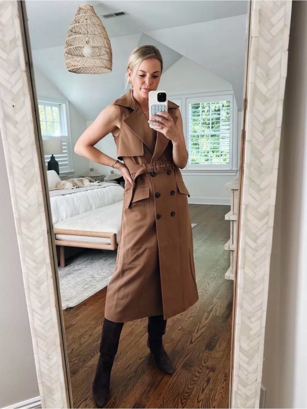 French Connection Sleeveless Trench Midi Dress Brown Belted